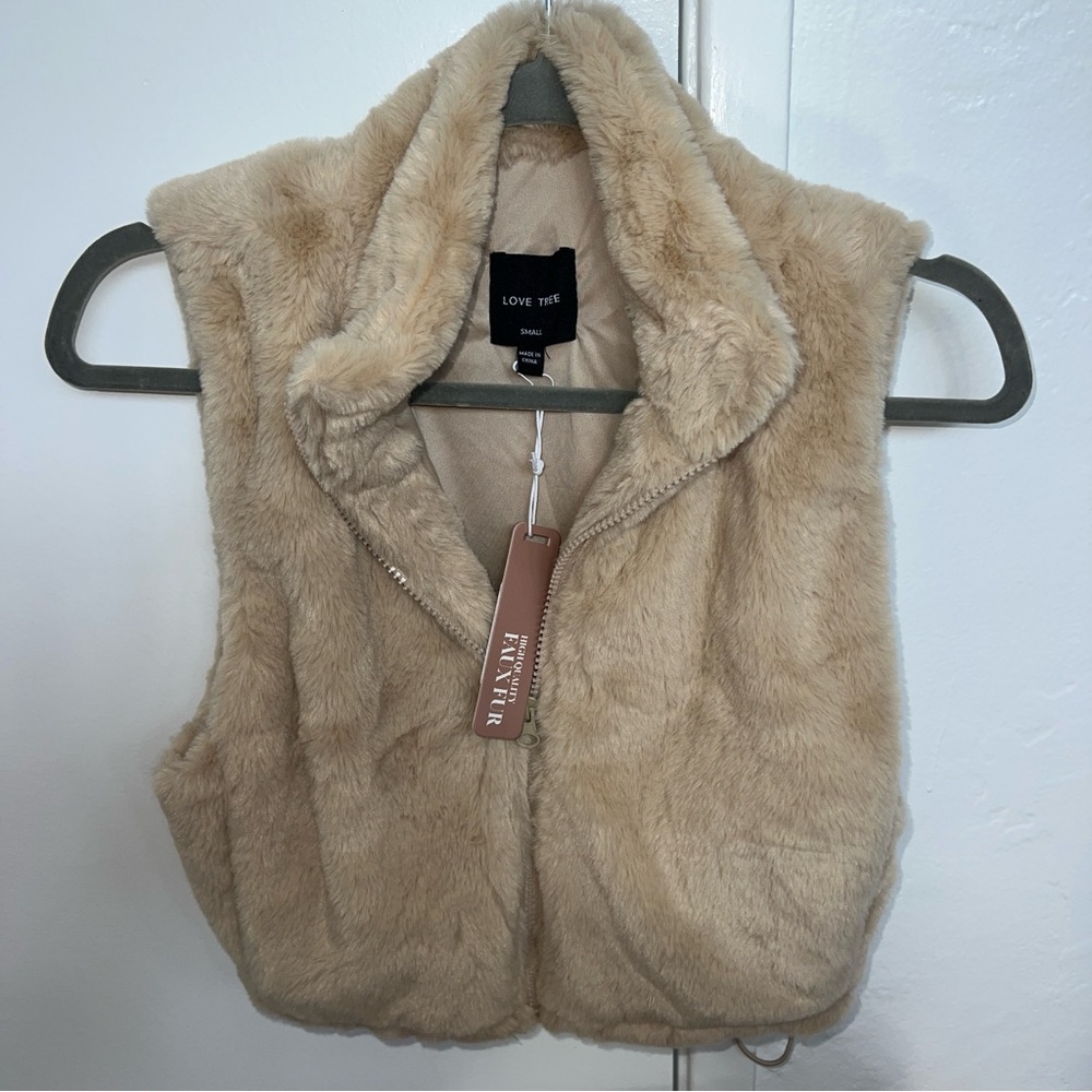 Love Tree Tan Fuzzy Faux Fur Vest